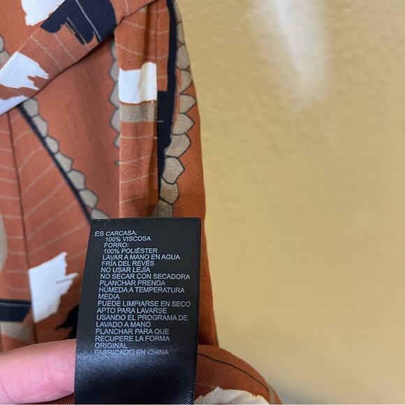 REISS Abigail Tie-Waist Rust Brown Abstract Print A-Line Skirt Tan Womens Size 0 - Picture 10 of 11